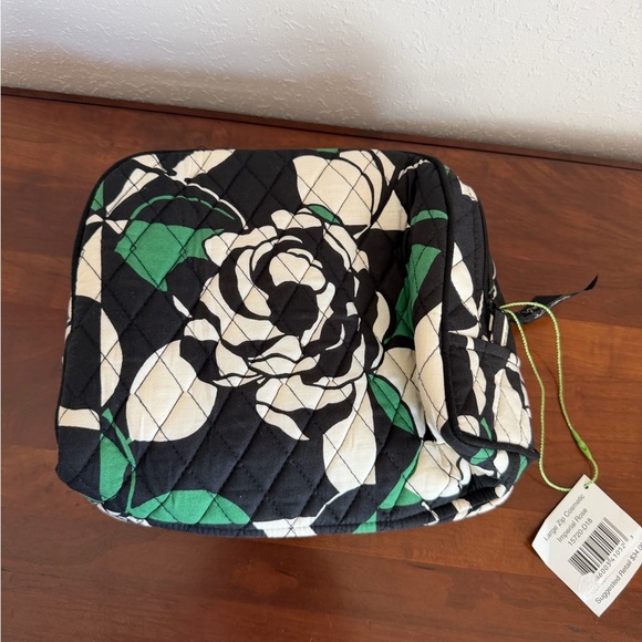 NWT Vera Bradley Imperial Rose Large Zip Cosmetic Makeup Bag Green Black Travel - Picture 4 of 8